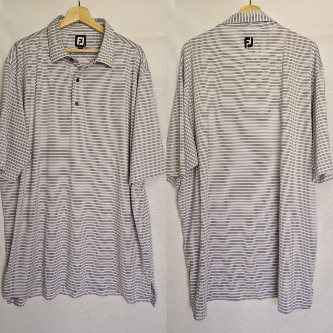 Footjoy Performance Polo Shirt Striped White Blue 2xl Athletic Golf Preppy 28112